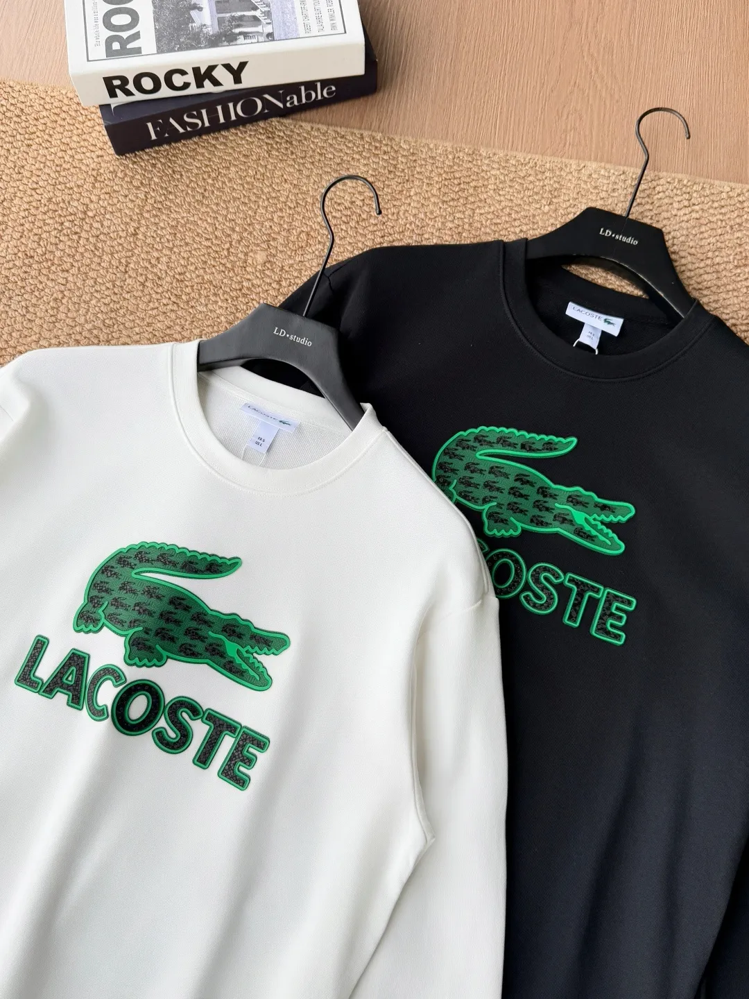 High Quality LACOSTE. 2026 Autumn New Product Counter Same Style Printed Cotton Round Neck Sweater 360g Pure Cotton Terry M.L.XL 2XL LA-3091